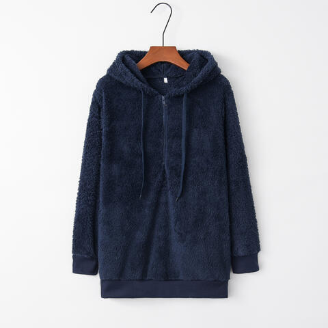 Quarter Zip Drawstring Teddy Hoodie