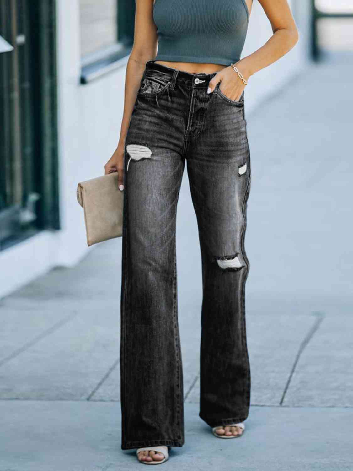 Distressed Straight Leg Jeans - AngelMar Fashion