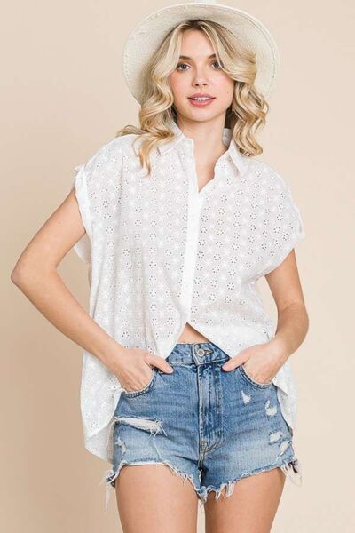 Culture Code Eyelet Crisscross Back Button Up Shirt - AngelMar Fashion