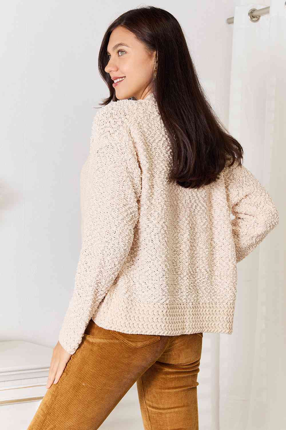 Double Take Open Front Long Sleeve Cardigan - AngelMar Fashion