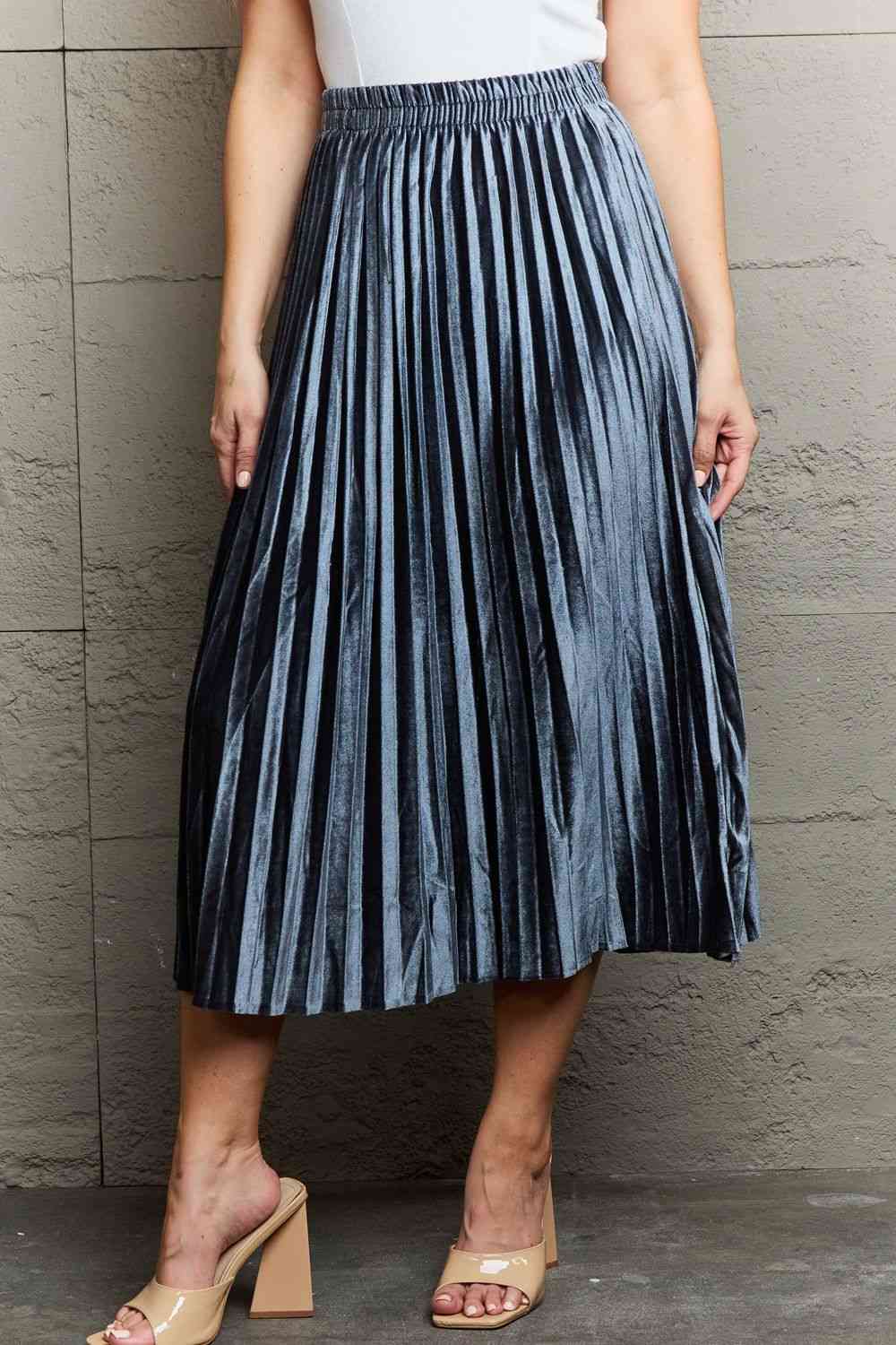 Ninexis Accordion Pleated Flowy Midi Skirt - AngelMar Fashion