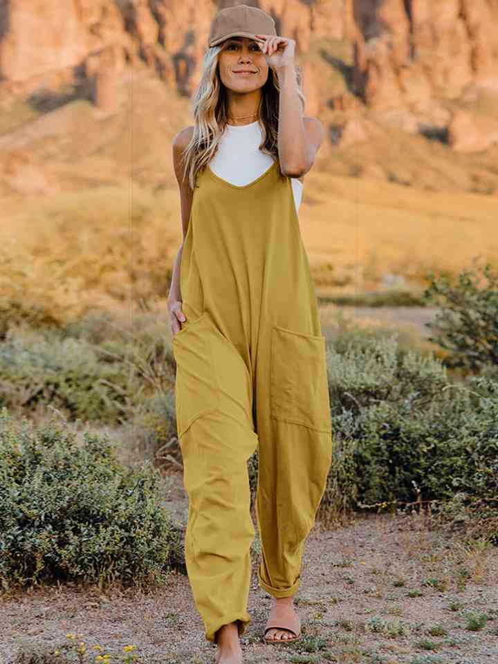 Double Take Full Size Sleeveless V-Neck Pocketed Jumpsuit - AngelMar Fashion