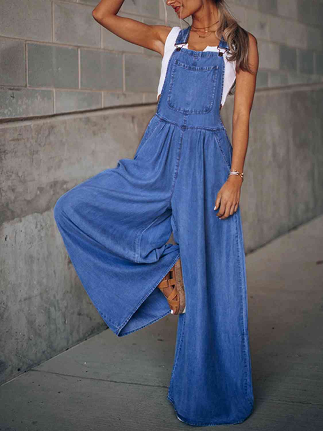 Wide Leg Denim Overalls - AngelMar Fashion