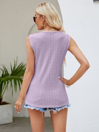 Eyelet Lace Detail V-Neck Tank - AngelMar Fashion