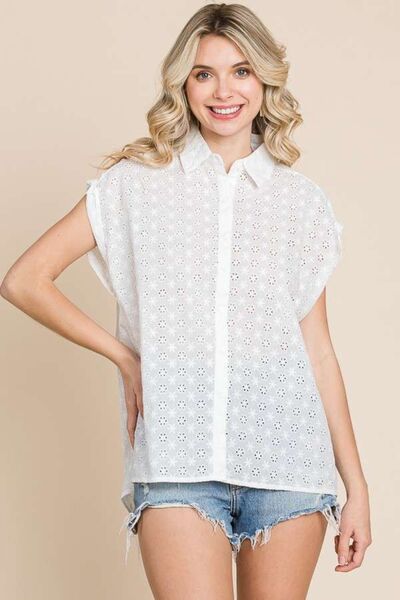 Culture Code Eyelet Crisscross Back Button Up Shirt - AngelMar Fashion