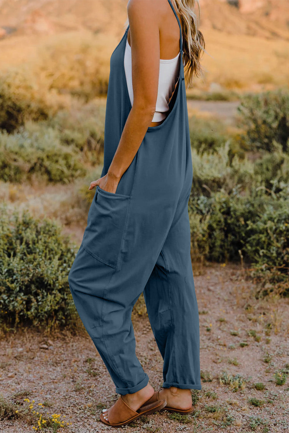 Double Take Full Size V-Neck Sleeveless Jumpsuit with Pockets - AngelMar Fashion