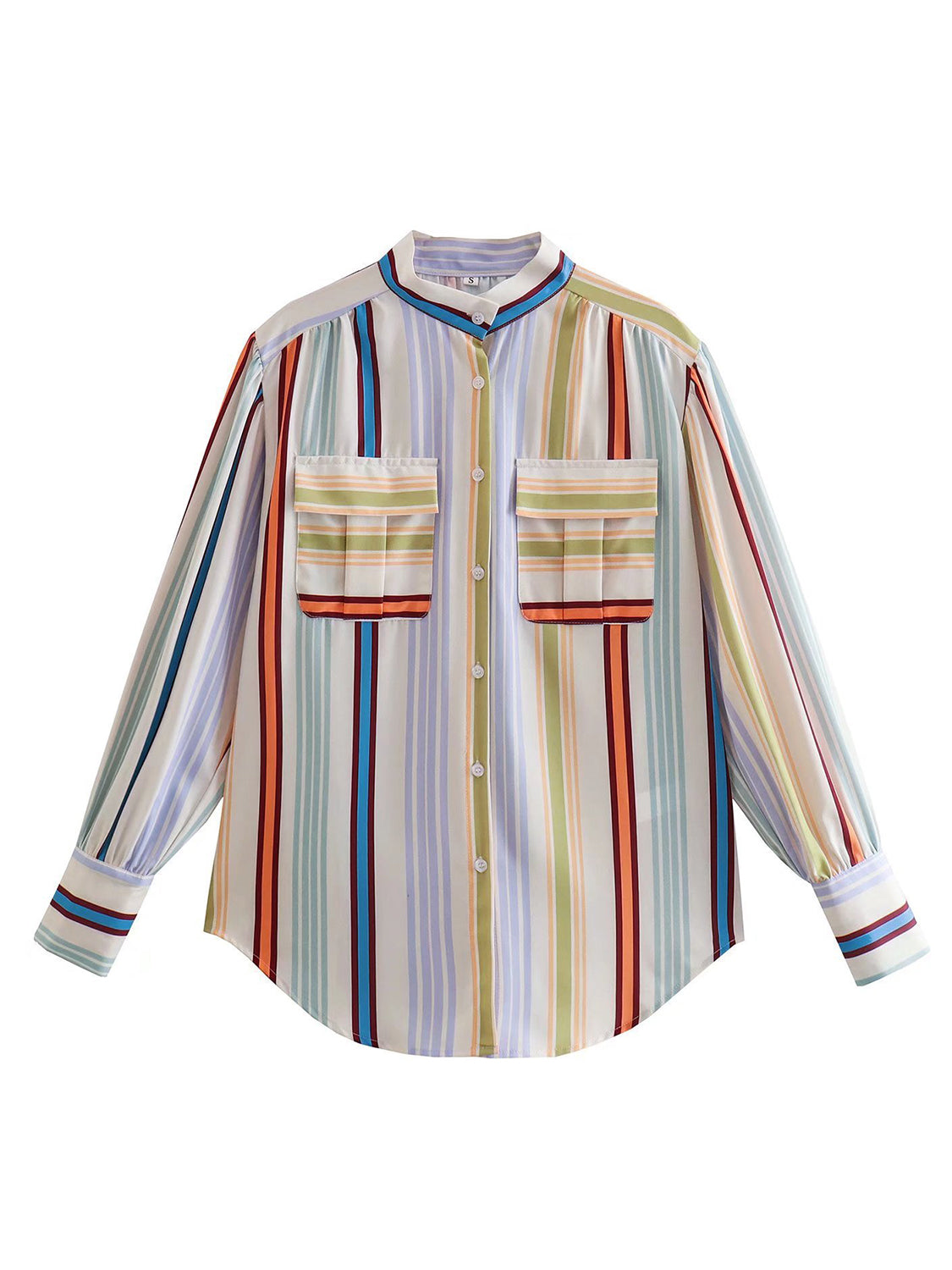 Striped Button Down Lantern Sleeve Shirt - AngelMar Fashion