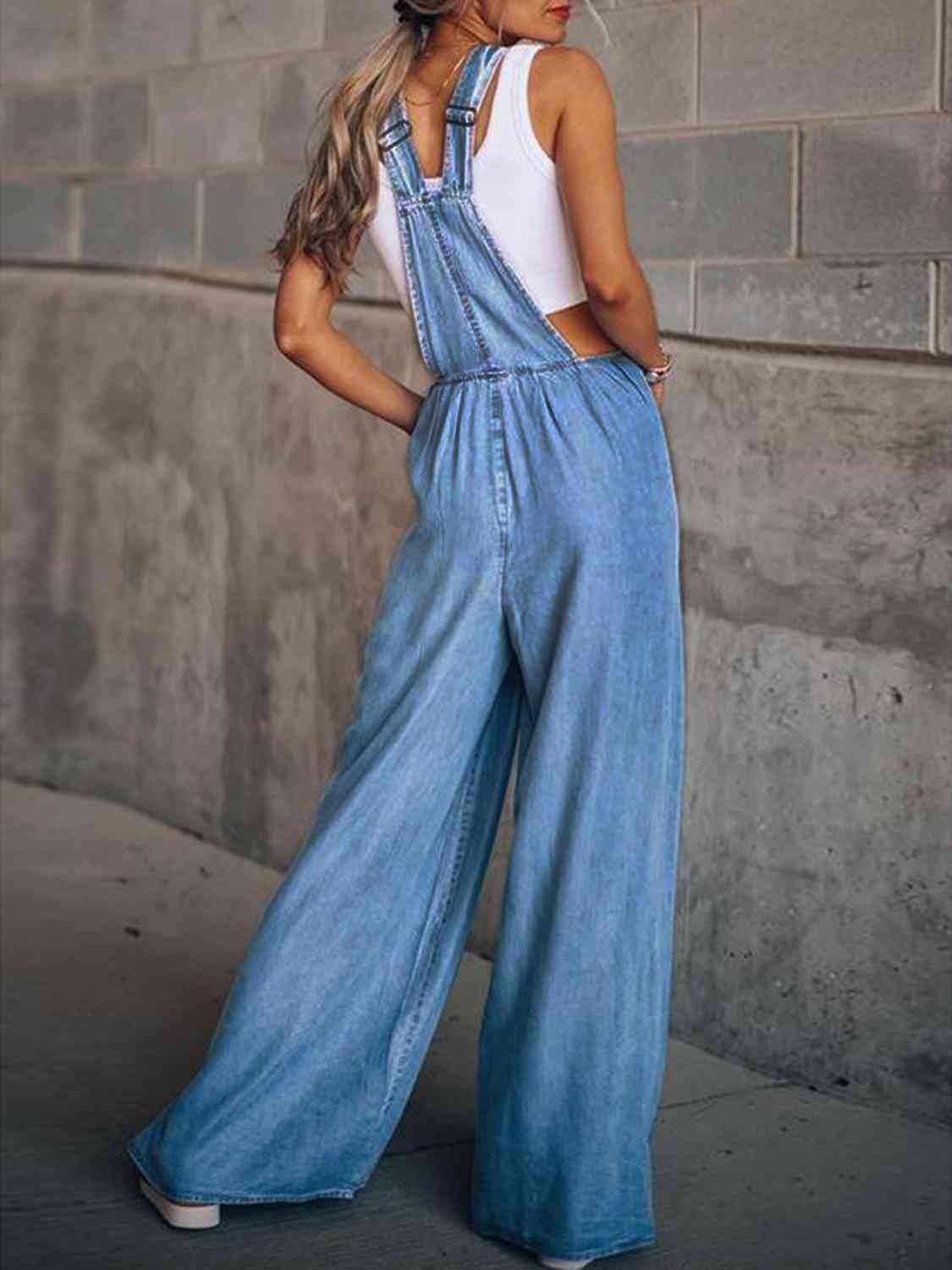 Wide Leg Denim Overalls - AngelMar Fashion