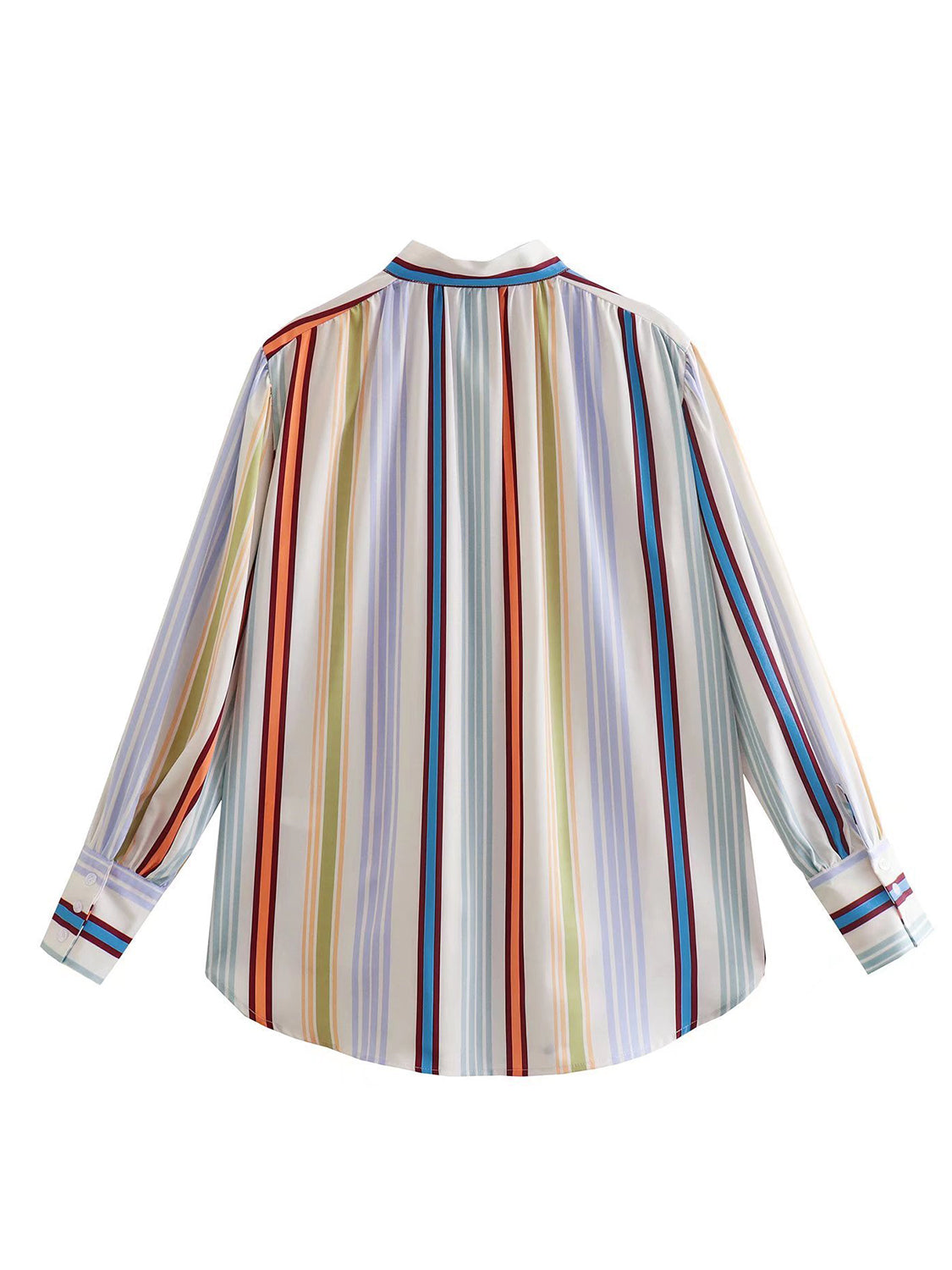 Striped Button Down Lantern Sleeve Shirt - AngelMar Fashion