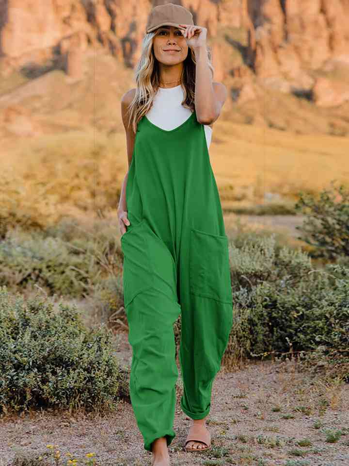 Double Take Full Size Sleeveless V-Neck Pocketed Jumpsuit - AngelMar Fashion