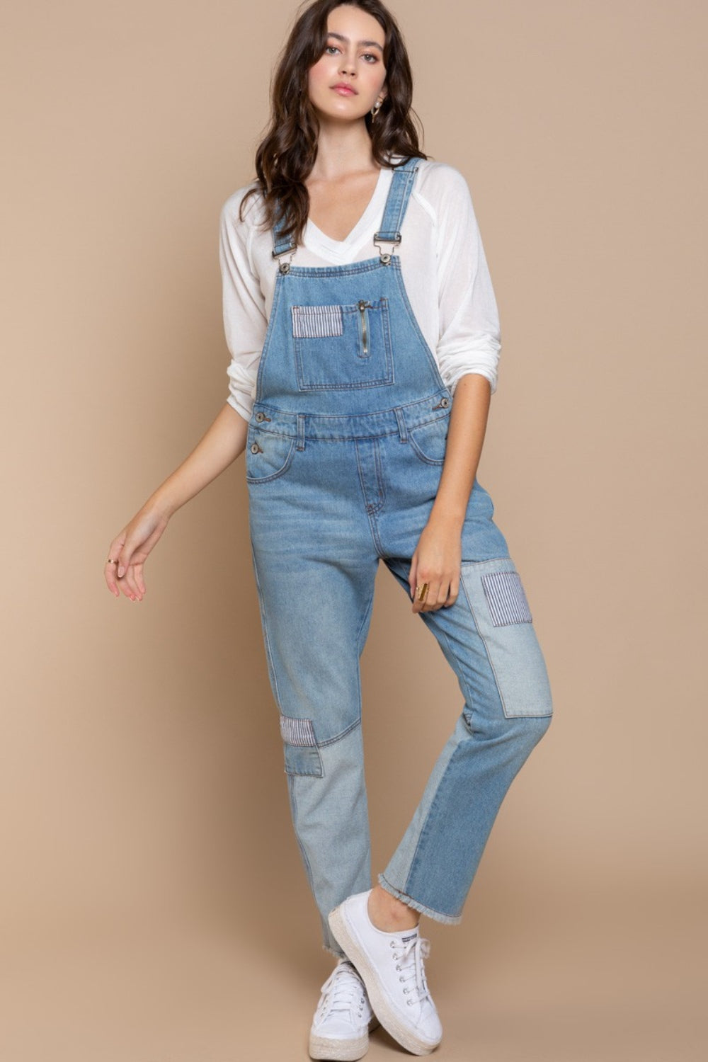 POL Front Chest Zipper Slim Leg Denim Overalls - AngelMar Fashion