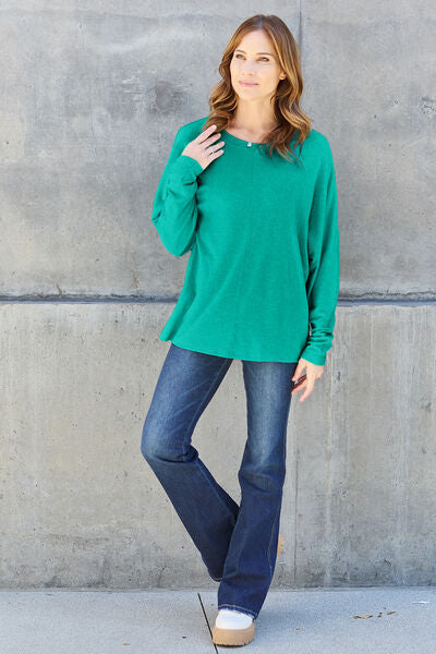 Double Take Full Size Round Neck Long Sleeve T-Shirt - AngelMar Fashion