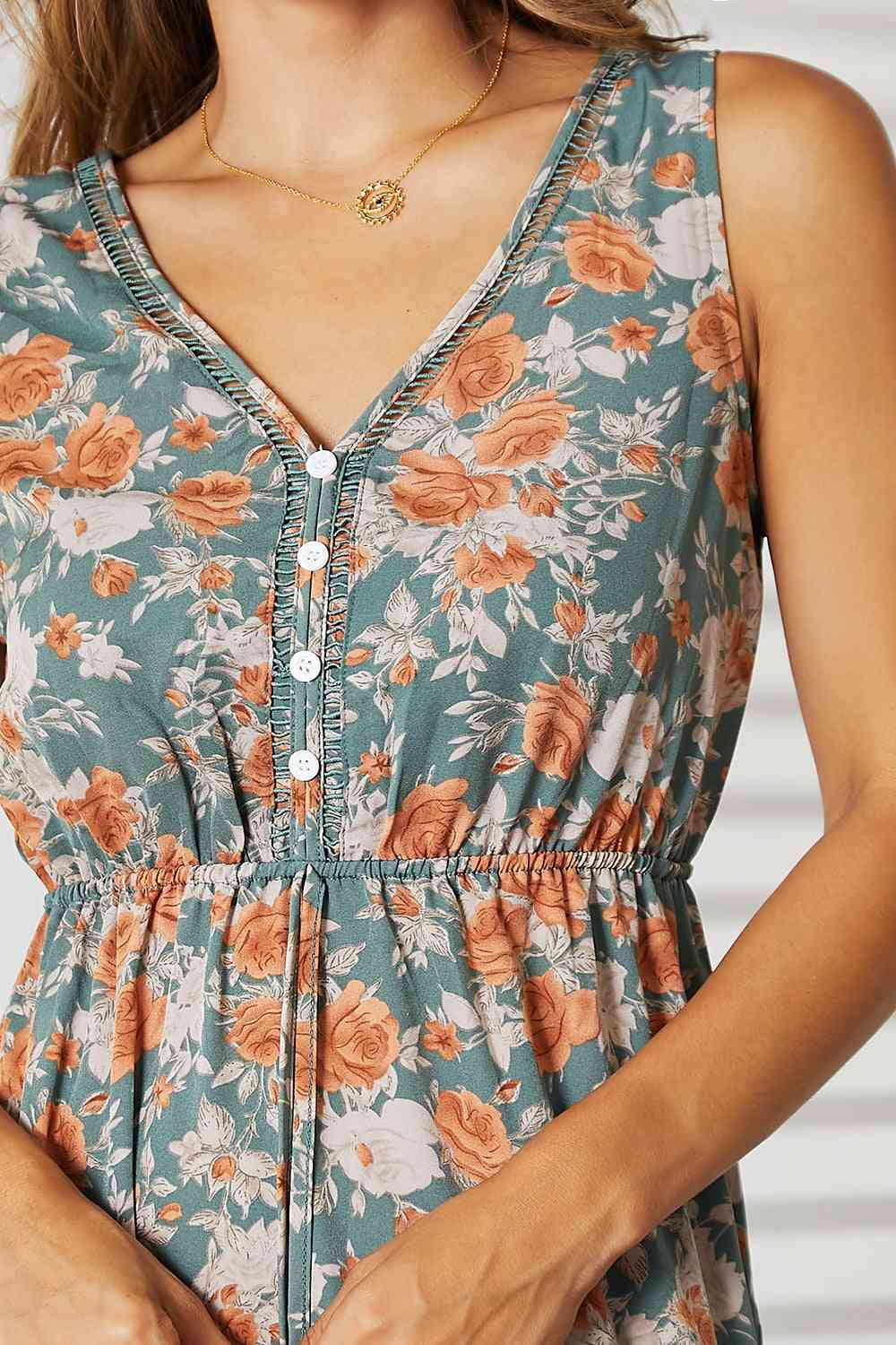 Double Take Floral V-Neck Tiered Sleeveless Dress - AngelMar Fashion