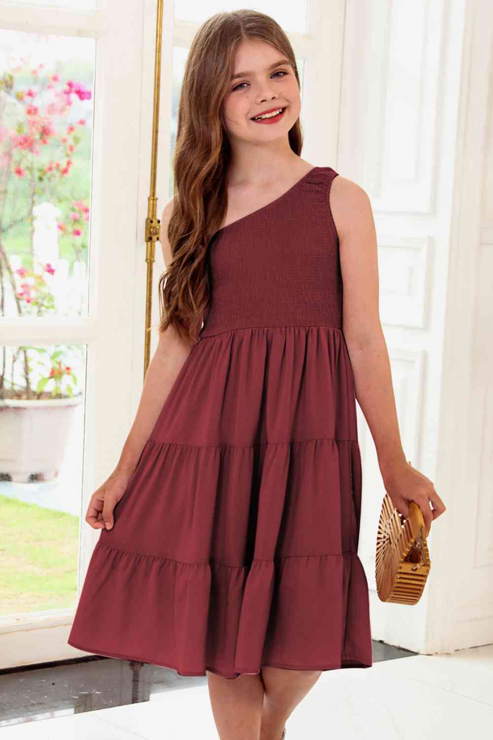 One-Shoulder Sleeveless Tiered Dress - AngelMar Fashion