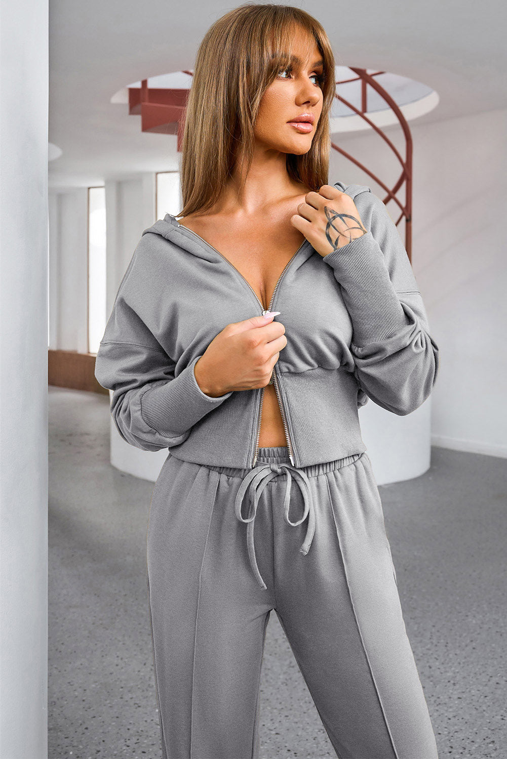 Dropped Shoulder Hoodie and Drawstring Pants Active Set - AngelMar Fashion