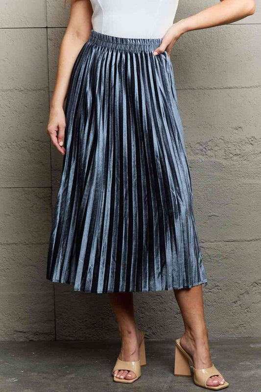 Ninexis Accordion Pleated Flowy Midi Skirt - AngelMar Fashion