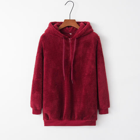 Quarter Zip Drawstring Teddy Hoodie