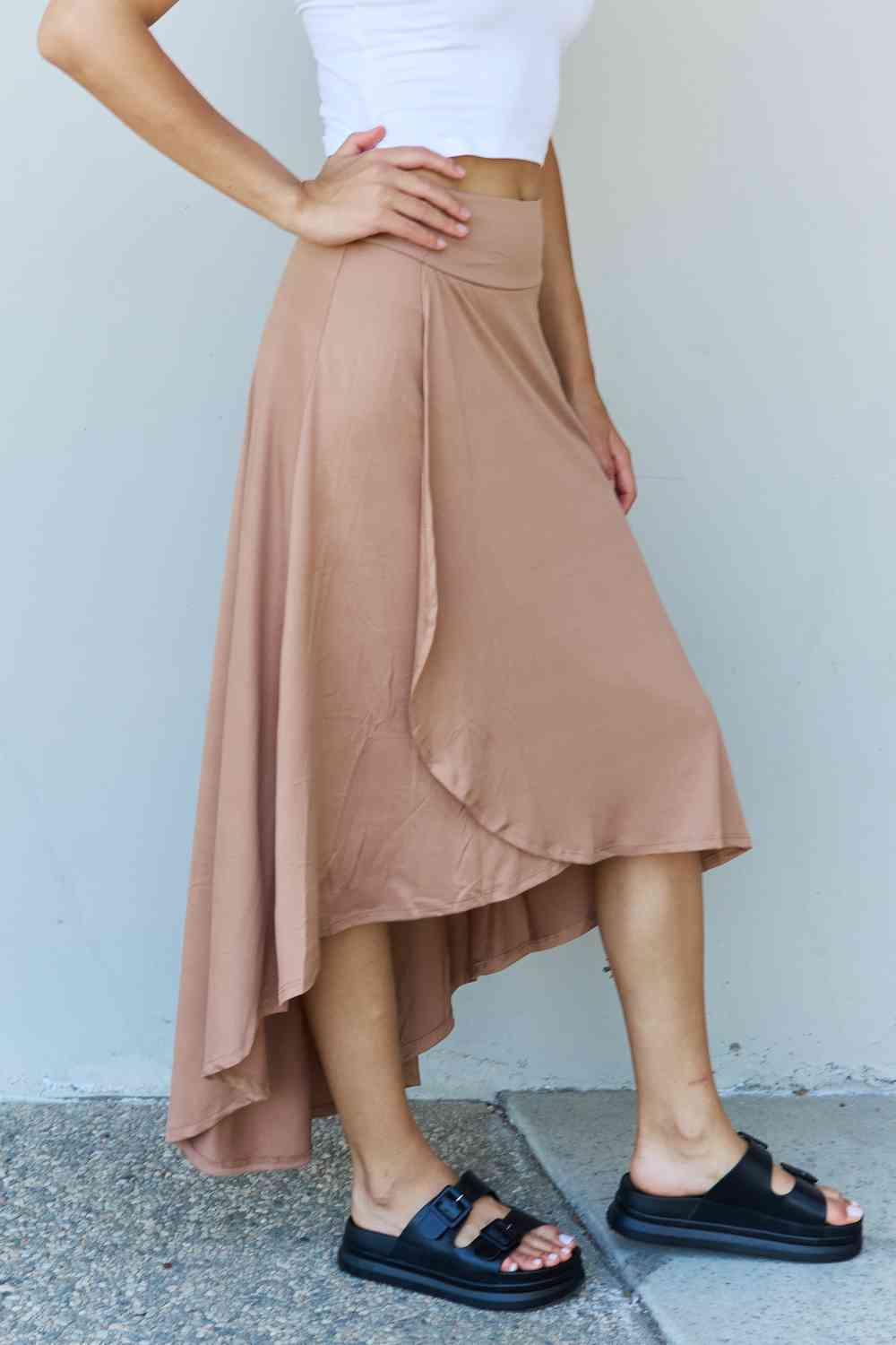 Ninexis First Choice High Waisted Flare Maxi Skirt in Camel - AngelMar Fashion