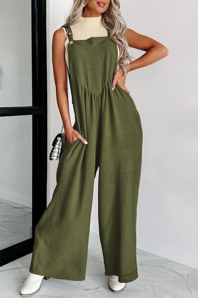 Square Neck Wide Strap Jumpsuit - AngelMar Fashion