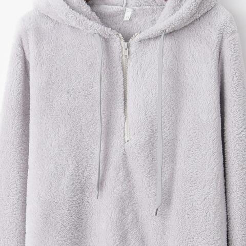 Quarter Zip Drawstring Teddy Hoodie