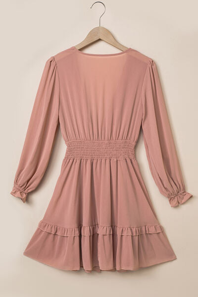 Tied Flounce Sleeve Mini Dress - AngelMar Fashion