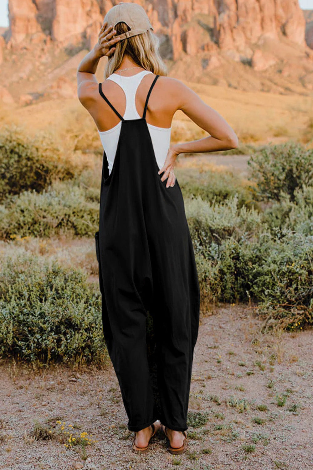 Double Take Full Size V-Neck Sleeveless Jumpsuit with Pockets - AngelMar Fashion