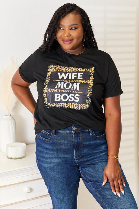 Simply Love WIFE MOM BOSS Leopard Graphic T-Shirt - AngelMar Fashion