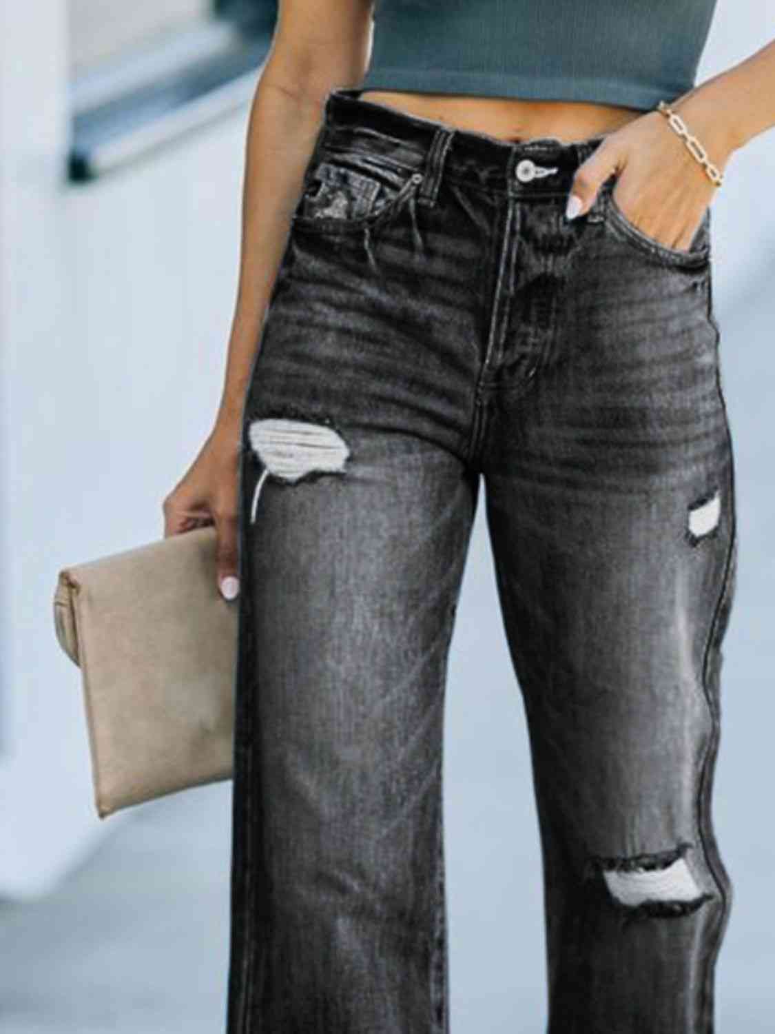 Distressed Straight Leg Jeans - AngelMar Fashion