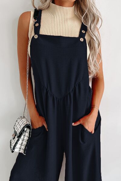 Square Neck Wide Strap Jumpsuit - AngelMar Fashion