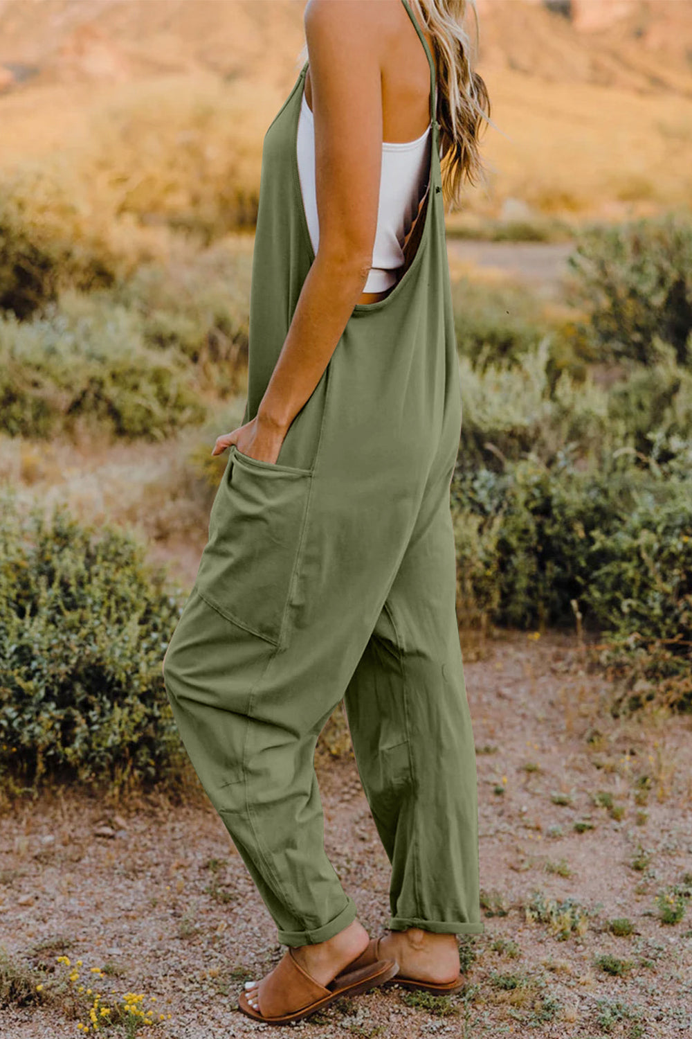 Double Take Full Size V-Neck Sleeveless Jumpsuit with Pockets - AngelMar Fashion