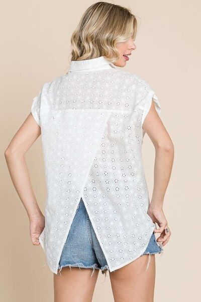 Culture Code Eyelet Crisscross Back Button Up Shirt - AngelMar Fashion