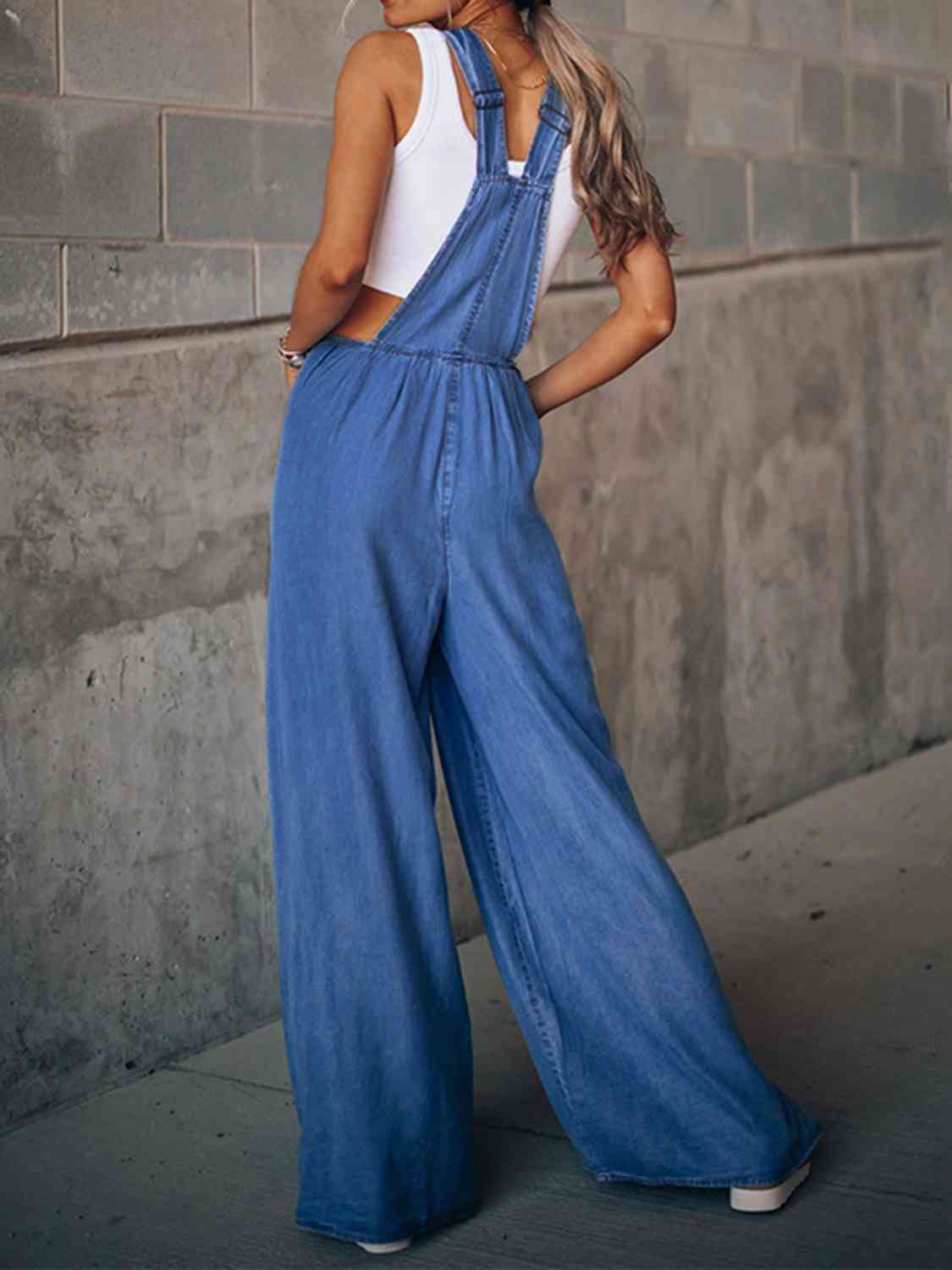 Wide Leg Denim Overalls - AngelMar Fashion