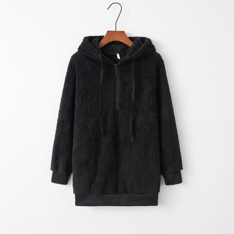 Quarter Zip Drawstring Teddy Hoodie