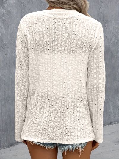 Eyelet Roll-Tab Sleeve Cardigan - AngelMar Fashion