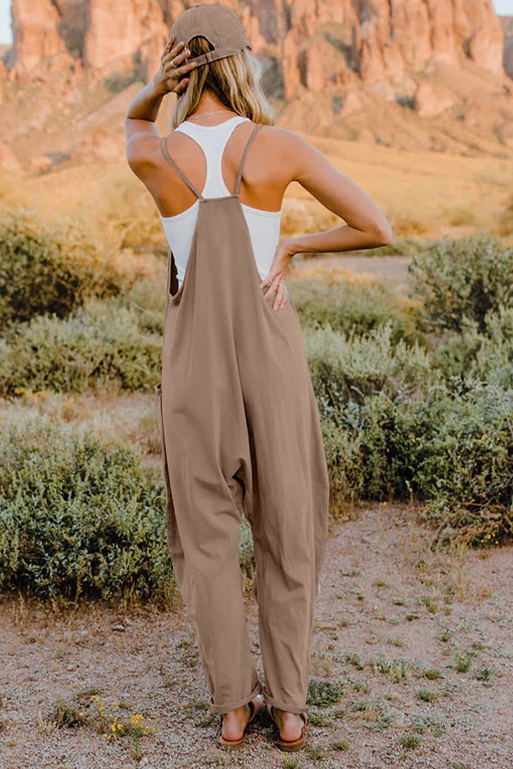 Double Take Full Size V-Neck Sleeveless Jumpsuit with Pockets - AngelMar Fashion