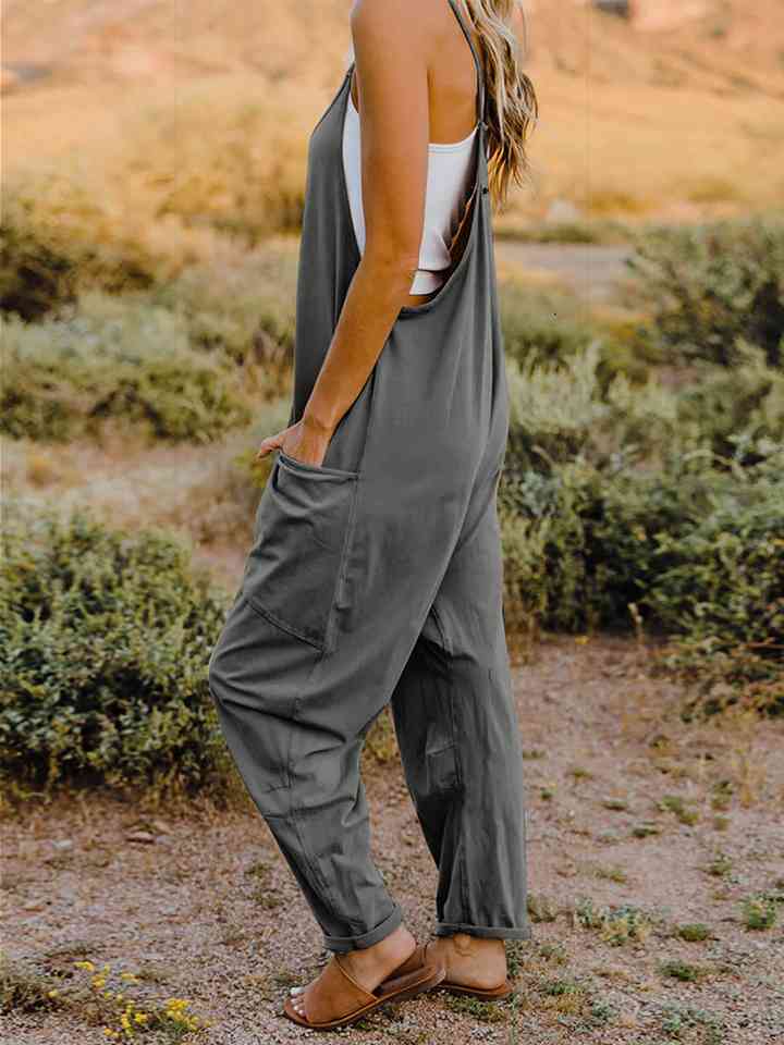 Double Take Full Size Sleeveless V-Neck Pocketed Jumpsuit - AngelMar Fashion