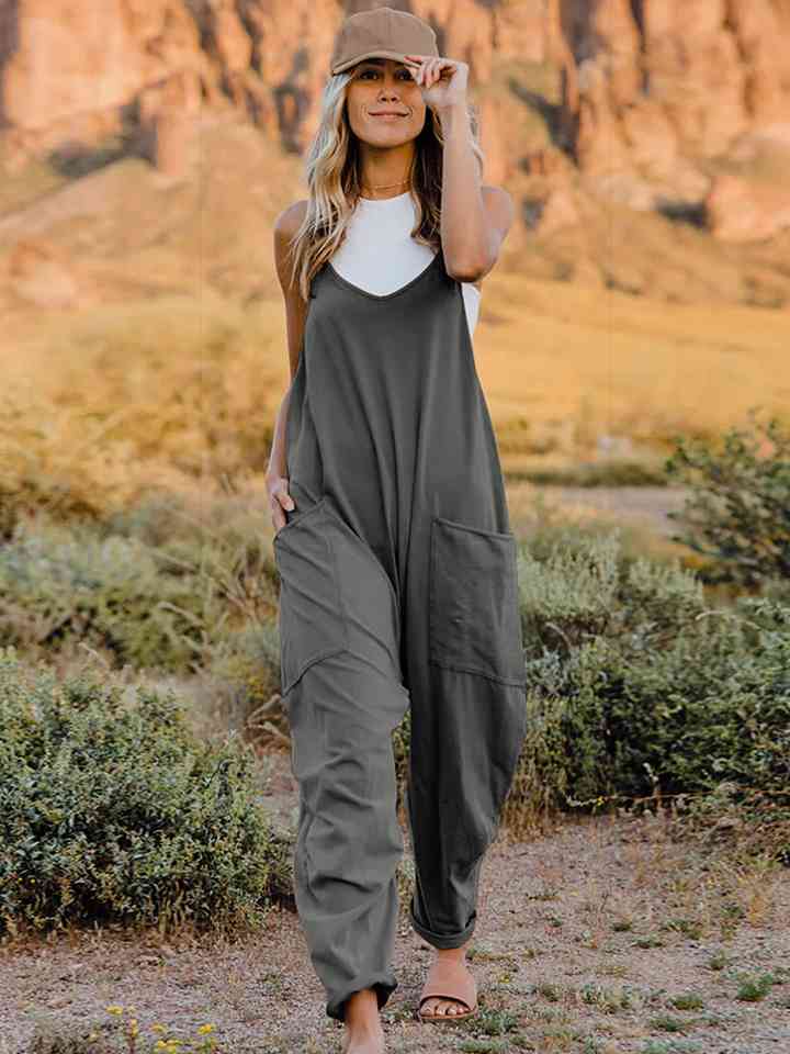 Double Take Full Size Sleeveless V-Neck Pocketed Jumpsuit - AngelMar Fashion