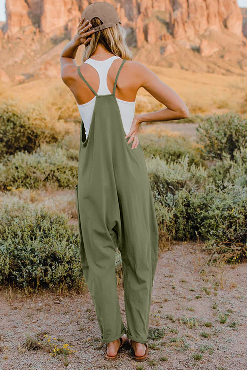 Double Take Full Size V-Neck Sleeveless Jumpsuit with Pockets - AngelMar Fashion