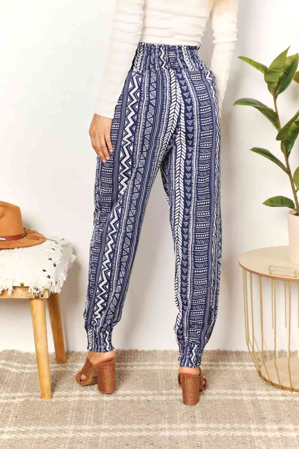 Double Take Geometric Print Tassel High-Rise Pants - AngelMar Fashion