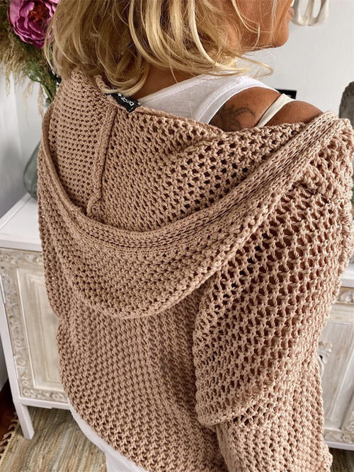 Openwork Hooded Long Sleeve Sweater - AngelMar Fashion