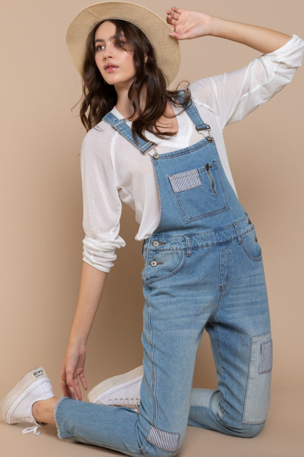 POL Front Chest Zipper Slim Leg Denim Overalls - AngelMar Fashion