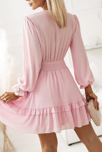 Tied Flounce Sleeve Mini Dress - AngelMar Fashion