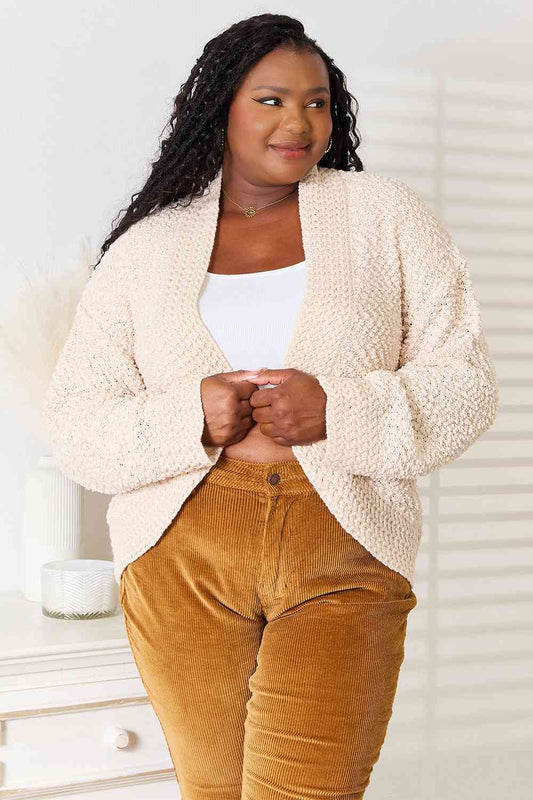 Double Take Open Front Long Sleeve Cardigan - AngelMar Fashion