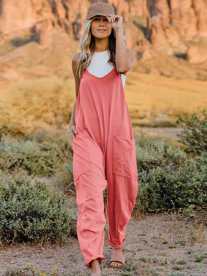 Double Take Full Size Sleeveless V-Neck Pocketed Jumpsuit - AngelMar Fashion